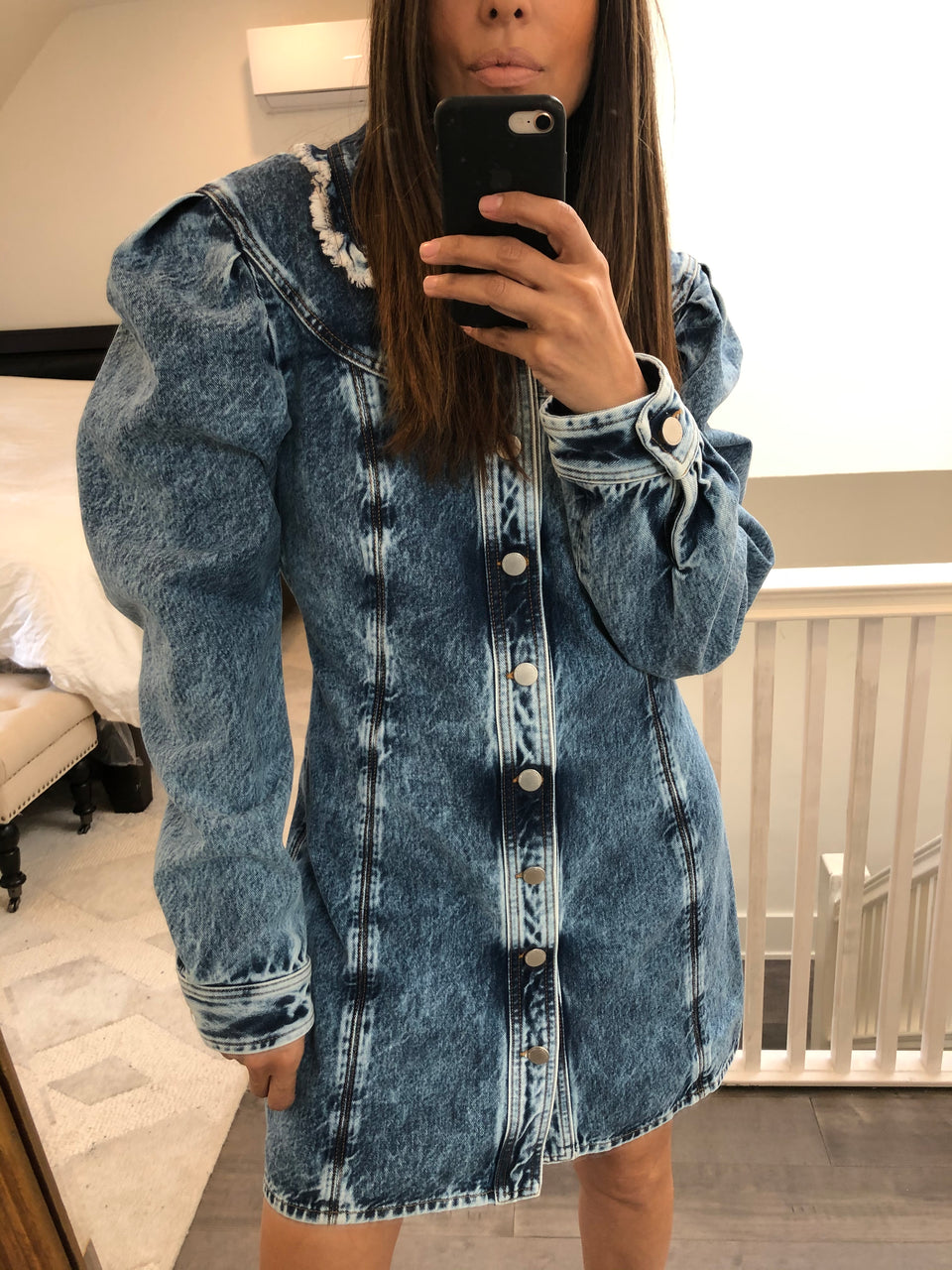 Peak Shoulder Denim Dress