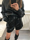 Faux leather hoodie with matching shorts
