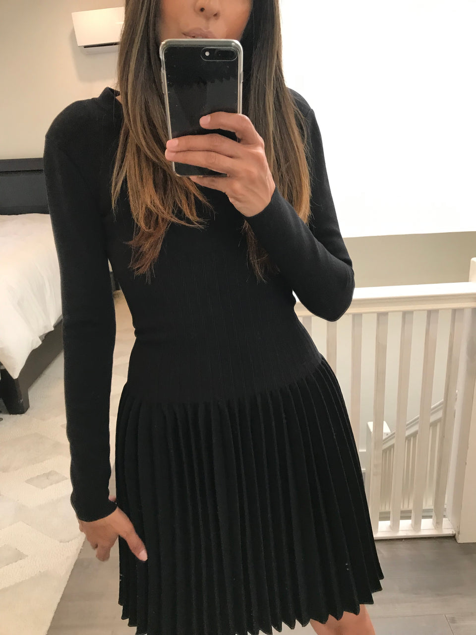 Long Sleeve Knit Pleated Dress