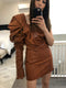 One shoulder leather runway dress
