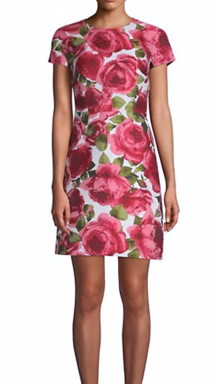 Short Sleeve Floral Brocade Dress