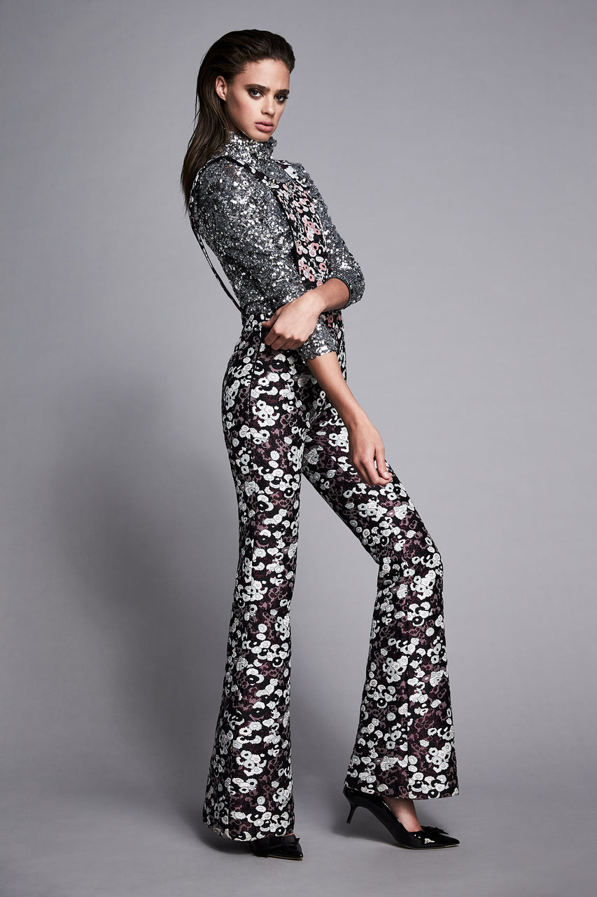 Giamba by Giambattista Valli Floral Printed Bell Bottom Overalls