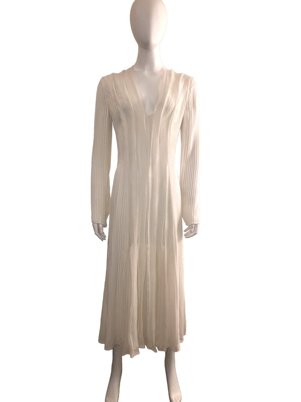 Pleated Bodice Plunged V-Neck Dress