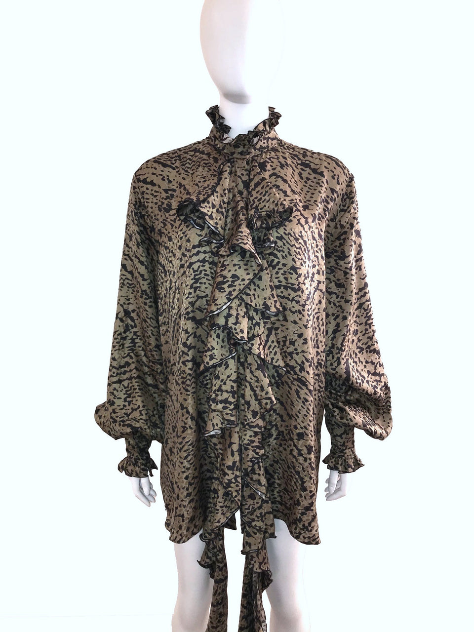 Animal Printed Ruffle Front Oversized Blouse