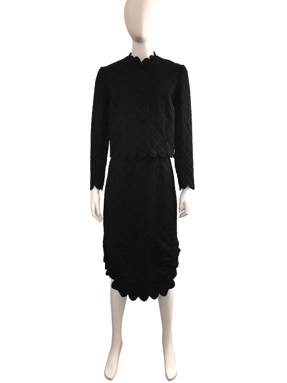 Textured Black Scalloped Edge 2-Piece Dress & Jacket