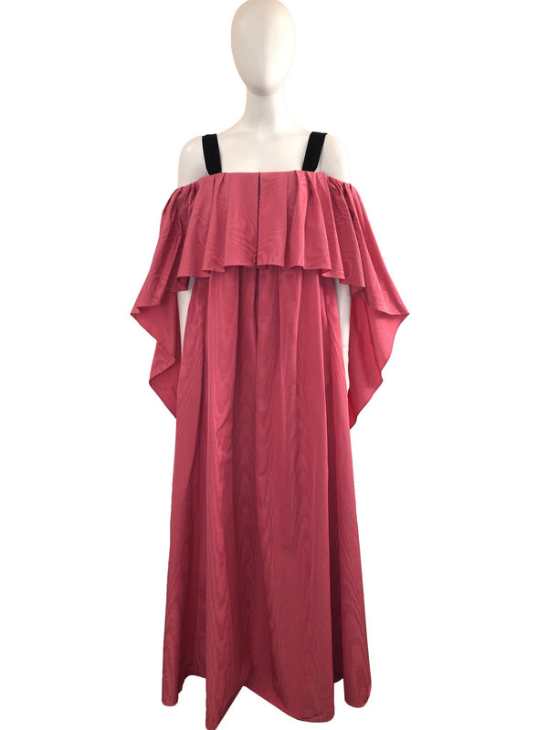 Moire Off-Shoulder Gown with Ruffle