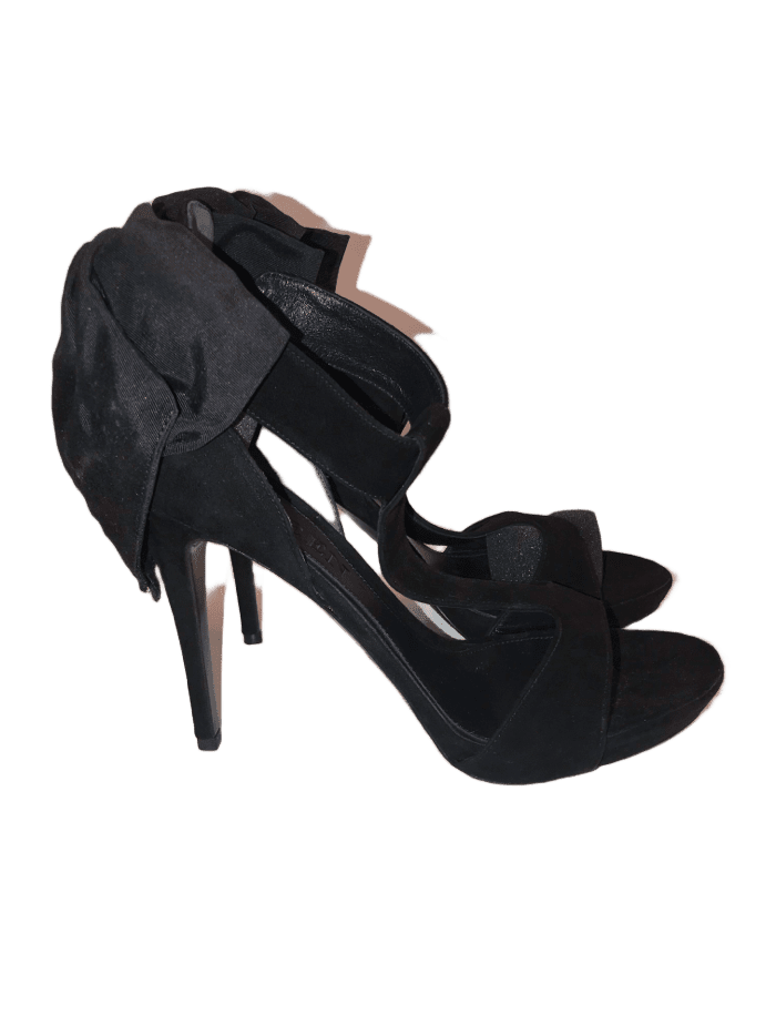 Suede Black Bow Back Heels