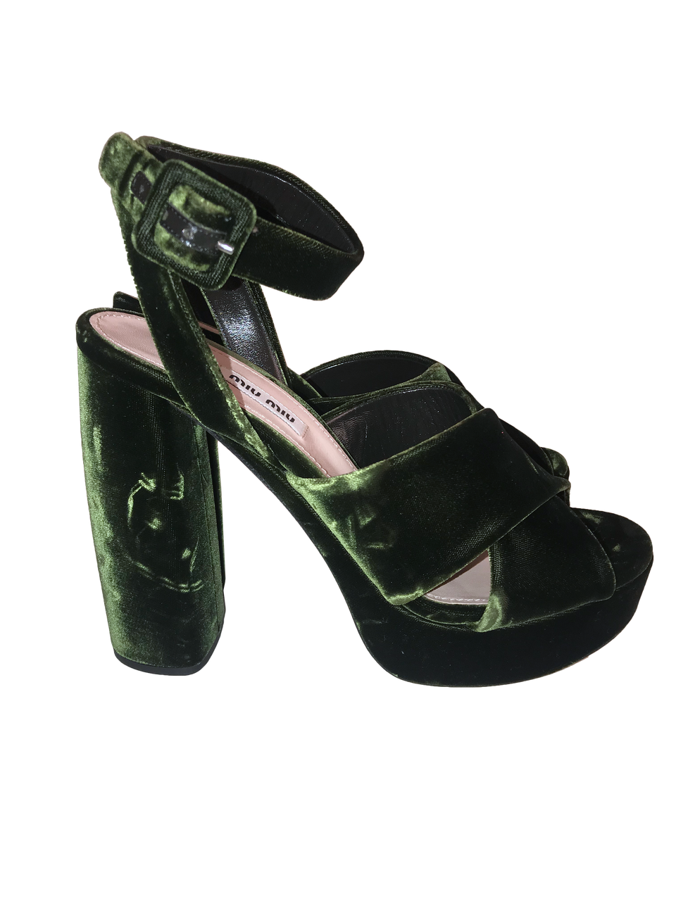 'Calzature Donna' Green Velvet Platform Sandals
