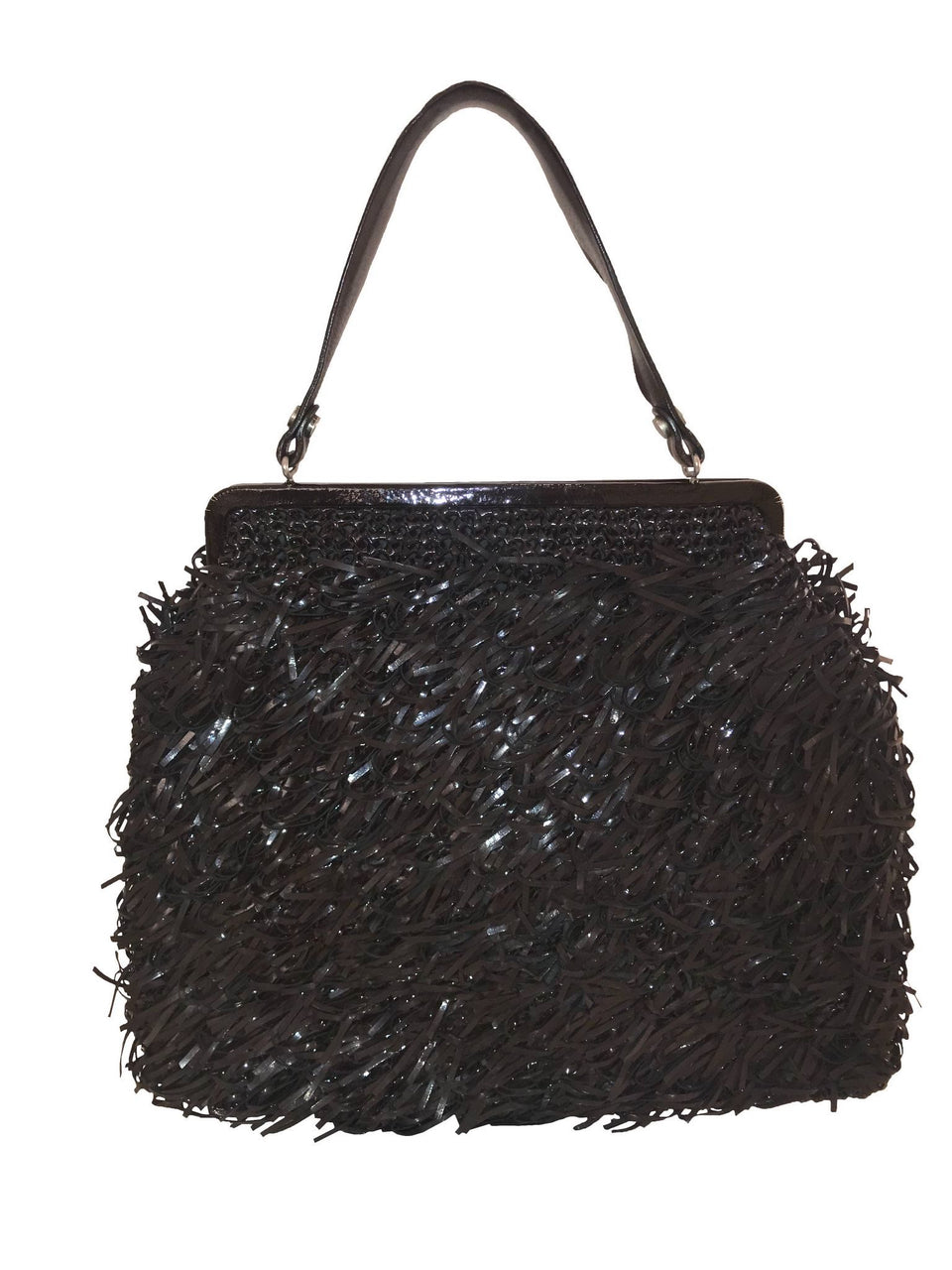 Brown Patent Fringe Handbag