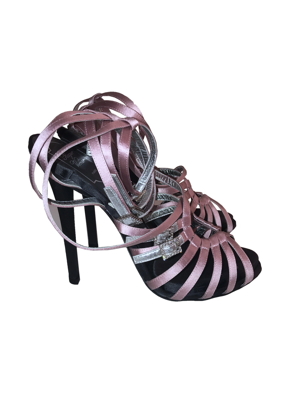 Pink Satin Strap Heels with Jewel Fastening