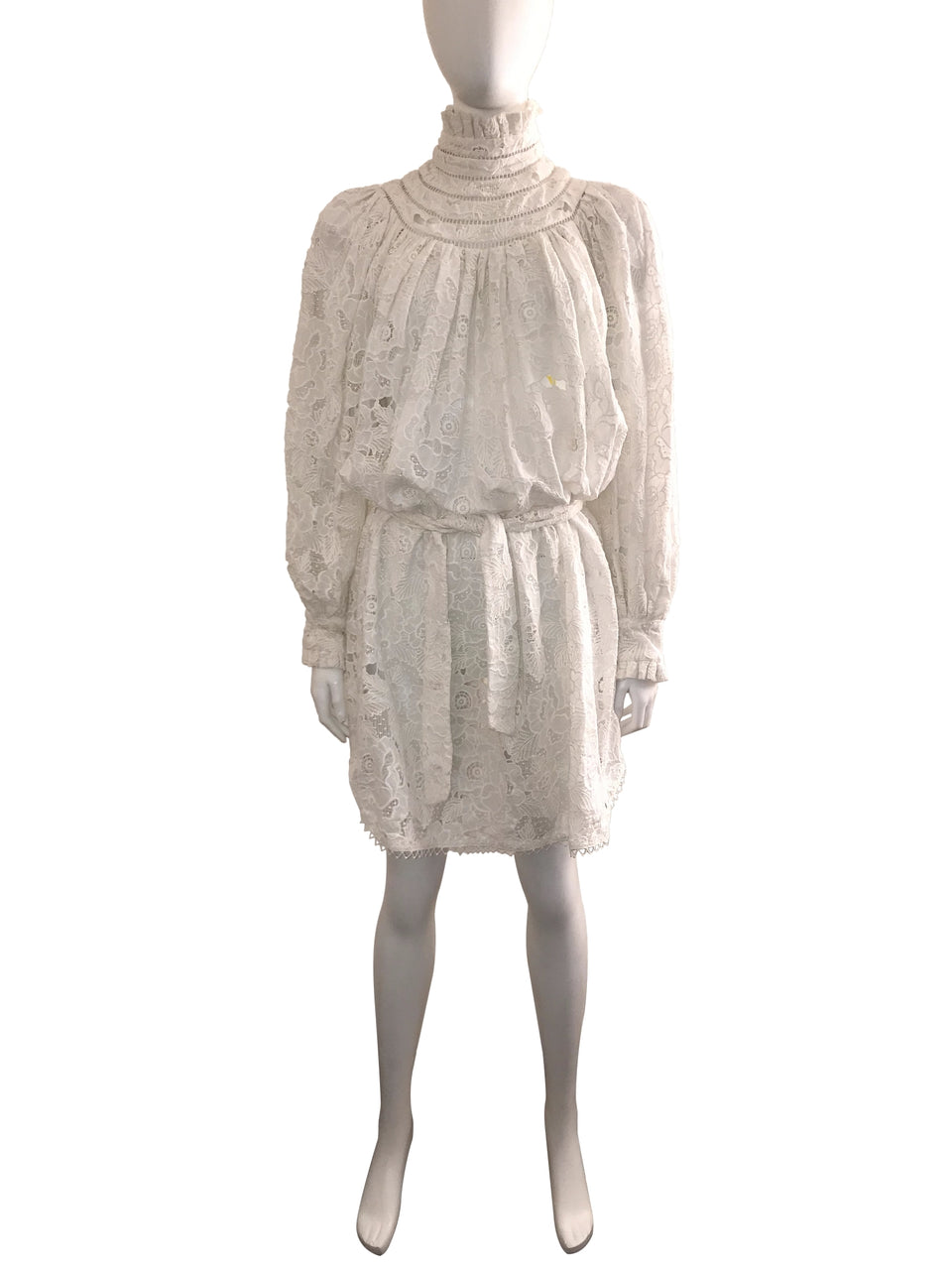 Lace Mock Neck Belted Waist Dress