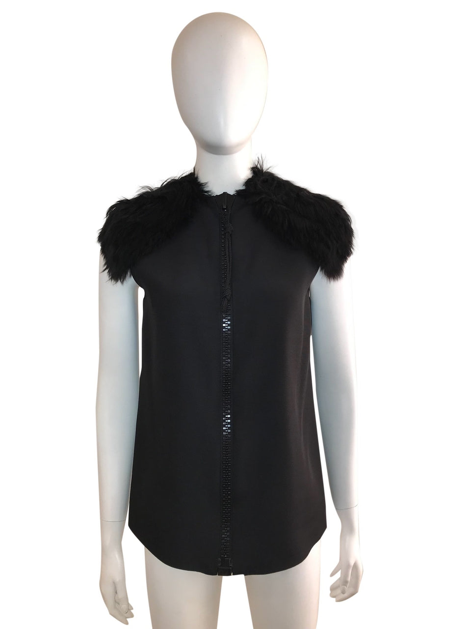 Cap Fur Sleeve Zip-Up Jacket