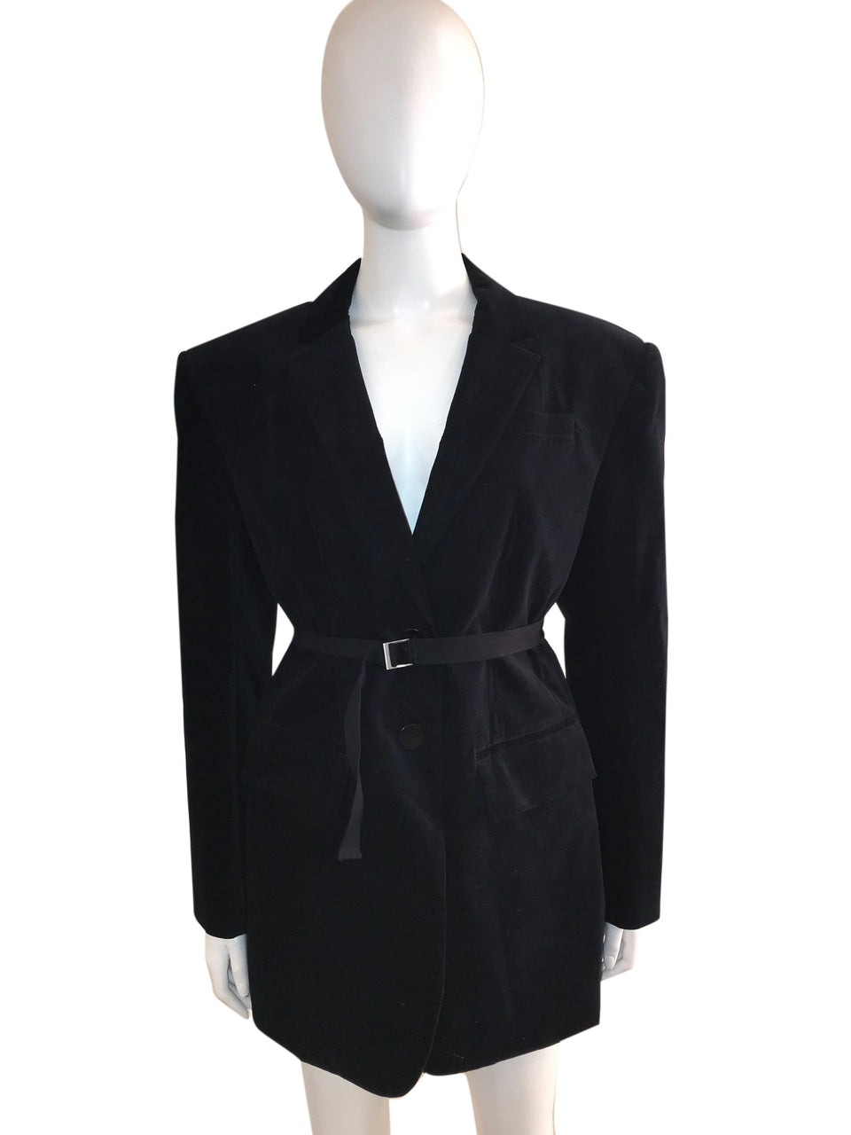 Peak Shoulder Velvet Jacket with Tie Waist