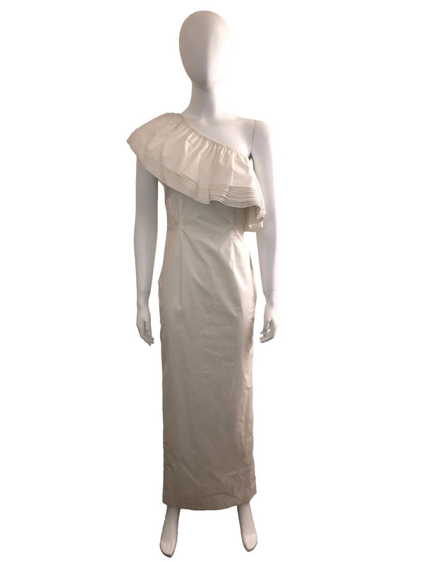 White Cotton Ruffle One Shoulder Dress
