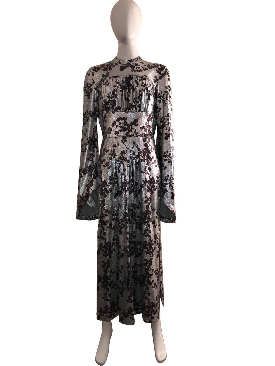 Metallic Bell Sleeve Printed Midi Dress