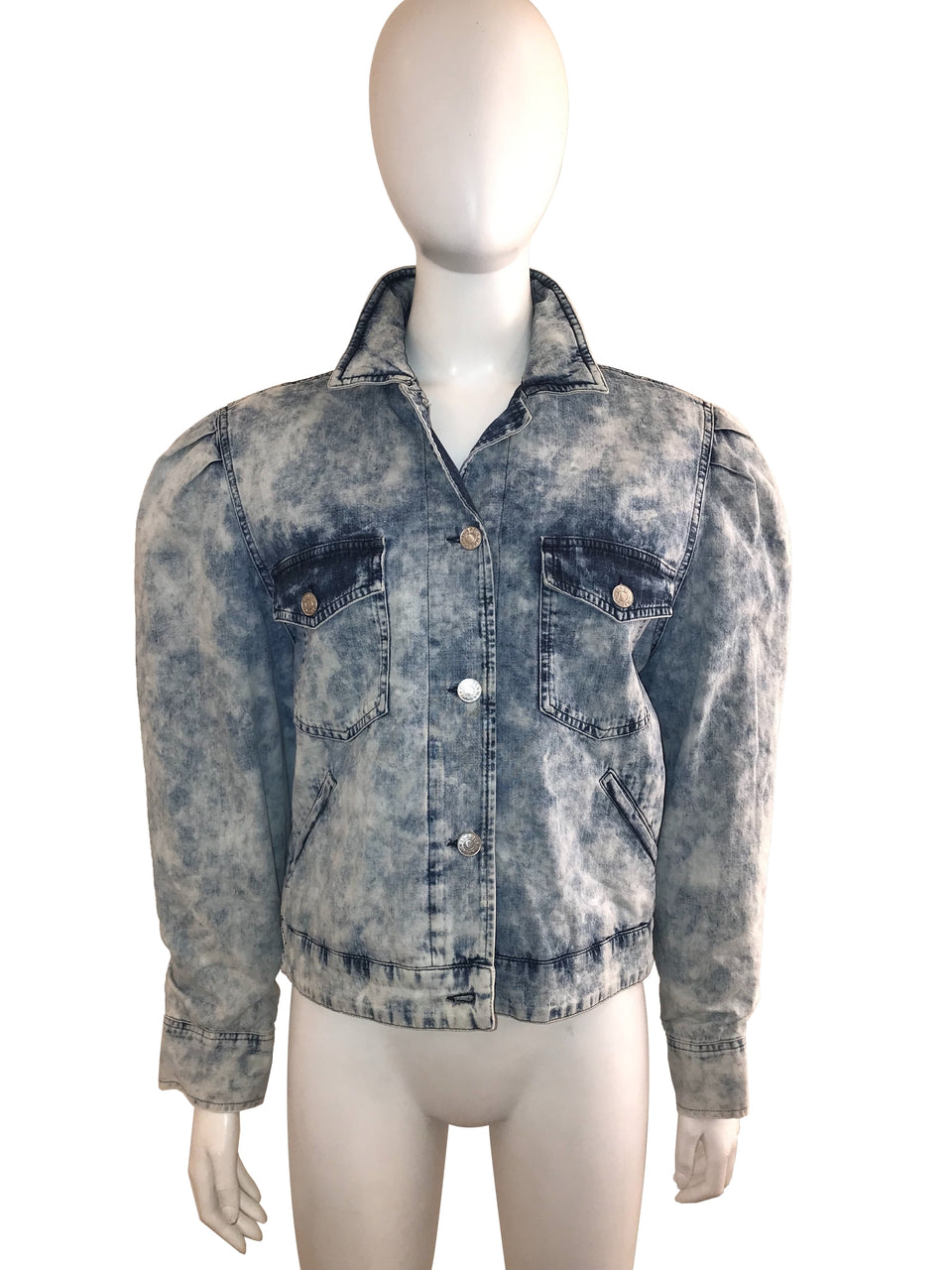 Padded Acid Washed Denim Shirt Jacket