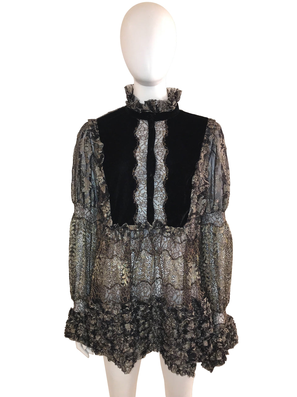 Lace Mock Neck Blouse with Ruffle Detail