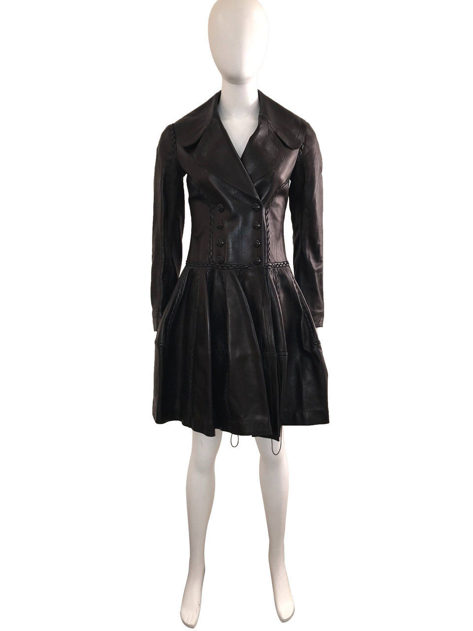 Leather Double Breasted Fit & Flare Coat