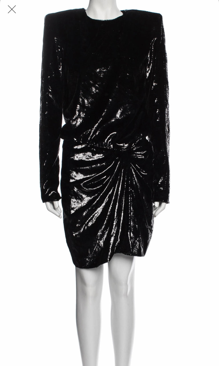 Peak Shoulder Velvet Mini Dress