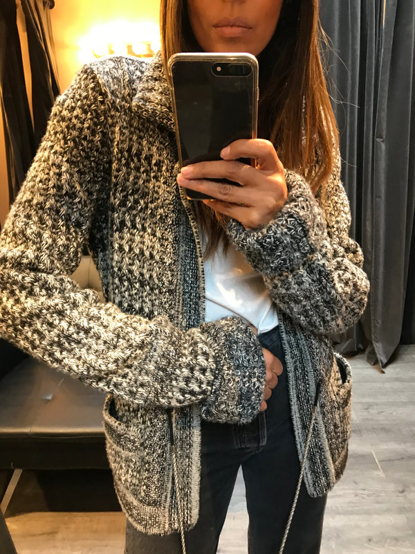 Tweed Cardigan with Chain Tie