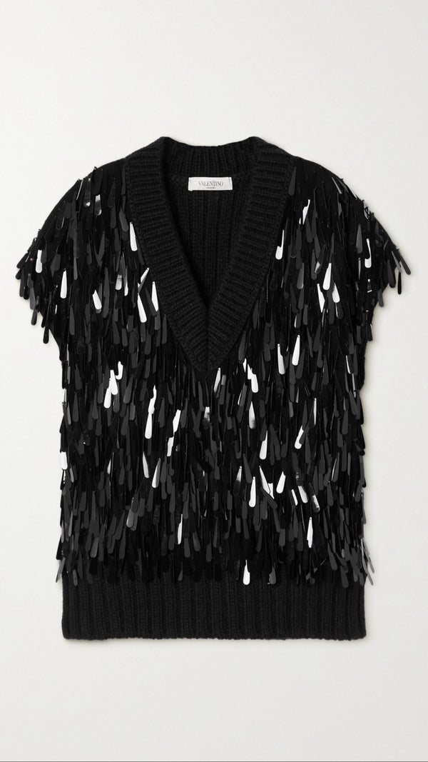 Embellished Front Mohair Knit Vest