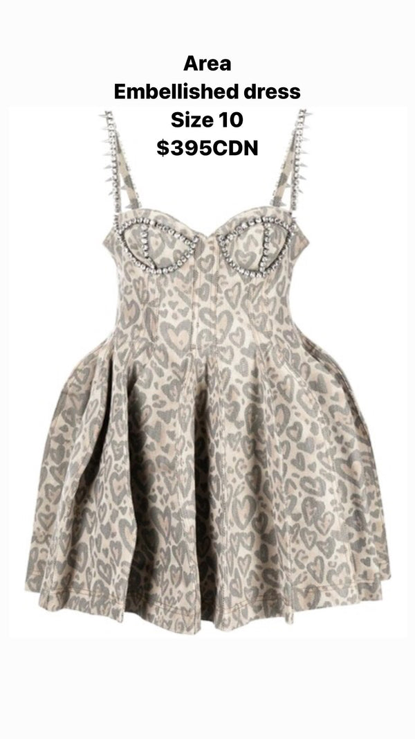 Embellished Leopard Printed Denim Dress