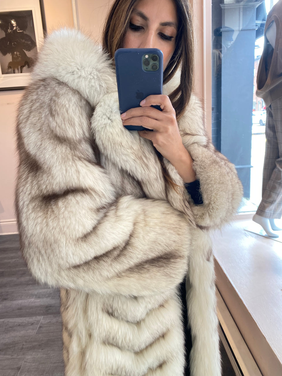 Chevron Fox Fur Coat