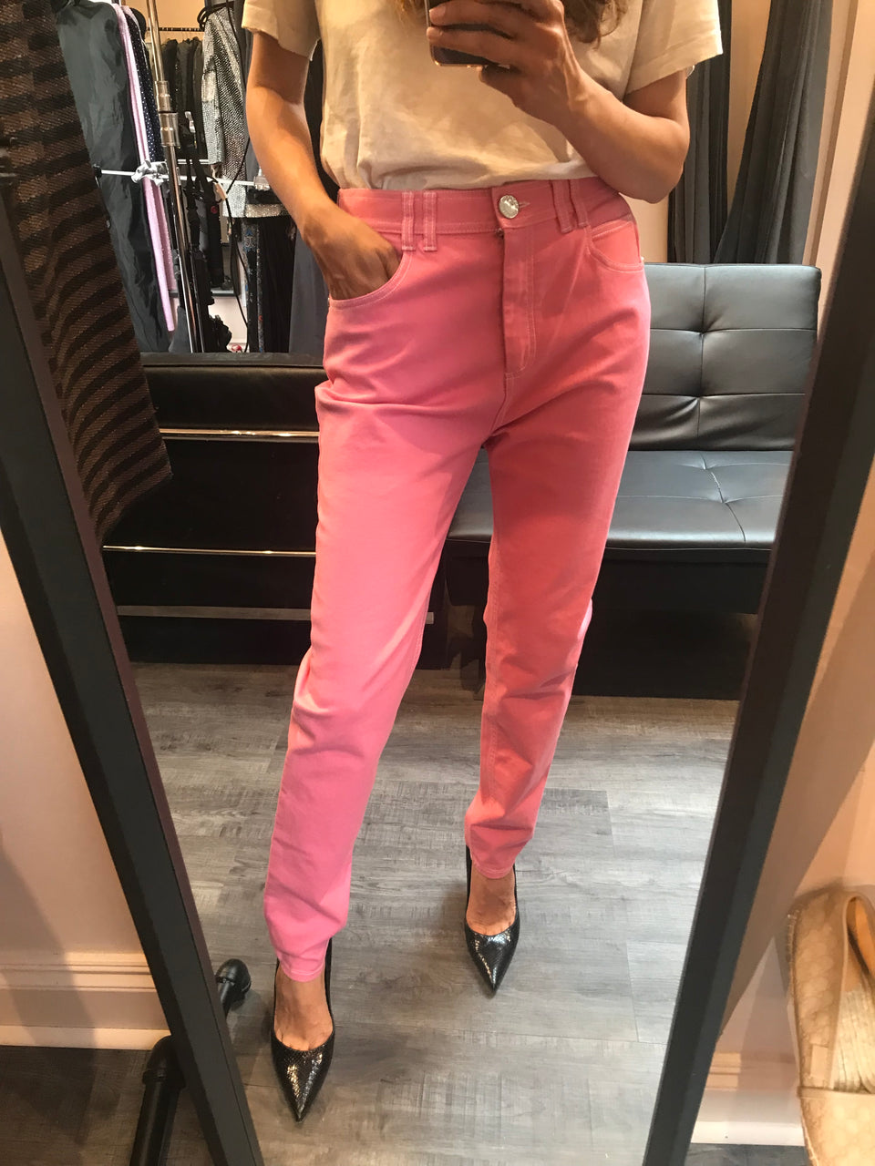 Pink Denim Jeans with Logo back