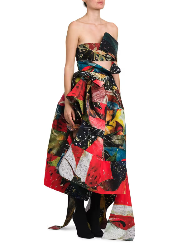 ALEXANDER MCQUEEN STRAPLESS BOSCH-PRINT GOWN - IT 40