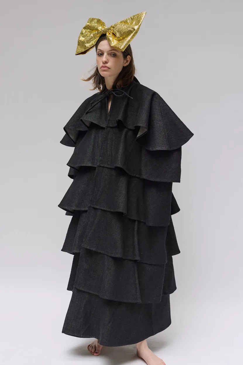 BATSHEVA RESORT 2025 BLACK LAYERED CAPE