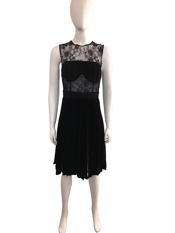 Lace and Velvet Pleated Dress