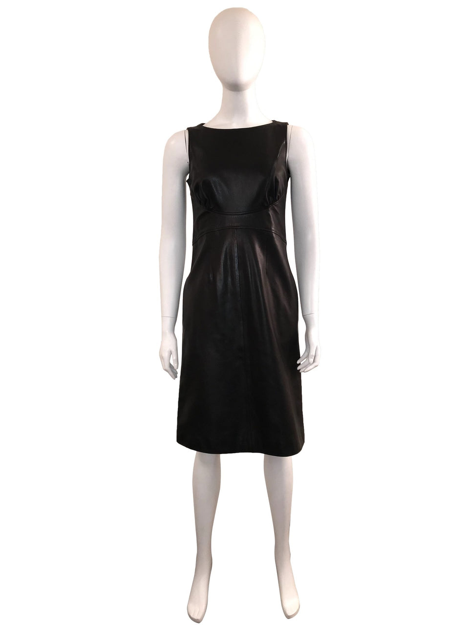 Sleeveless Leather Dress with Waist Detail