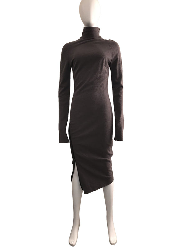 Boiled Wool Midi Length Turtleneck Dress with Zip
