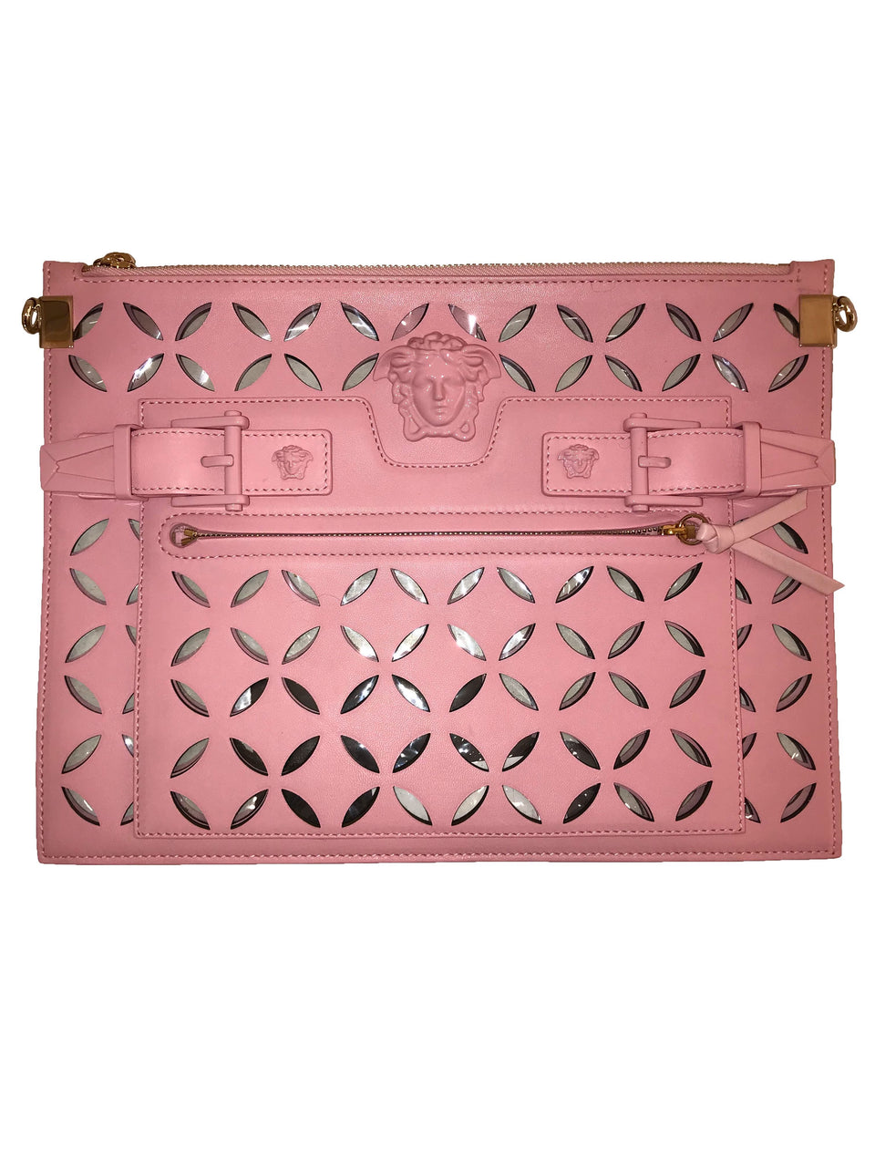 Versace Pink Laser Cut Leather Clutch