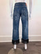 Patchwork Distressed Cropped Jeans with Fringe Bottom