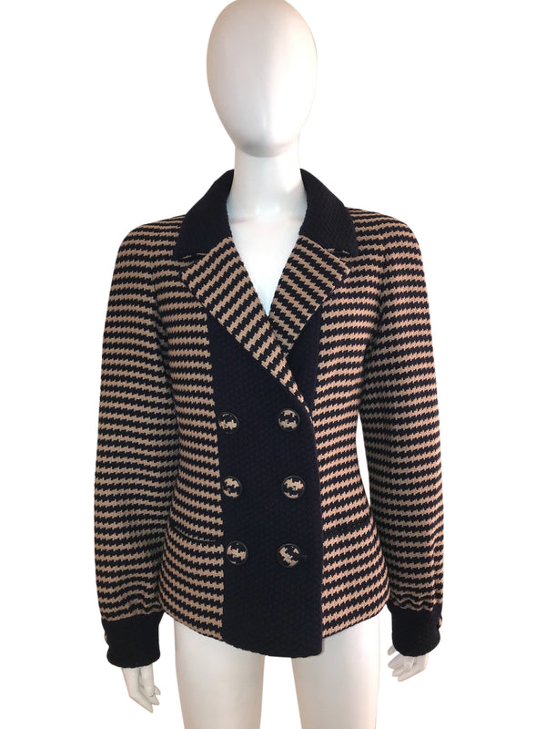 Striped Knit Double Breasted Blazer