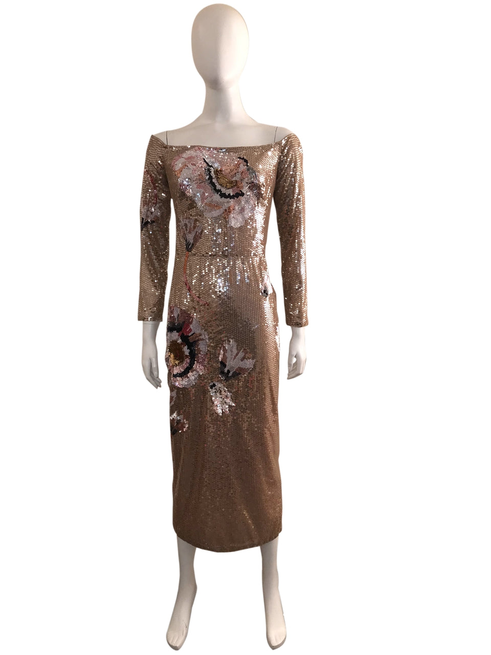 Sequin Magnolia Off Shoulder Dress