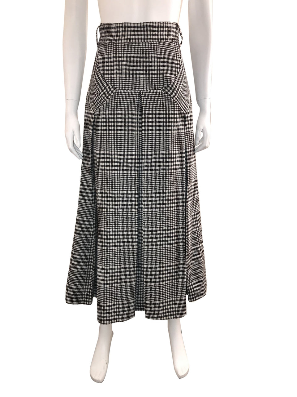 Check Midi Length Skirt with Pleats