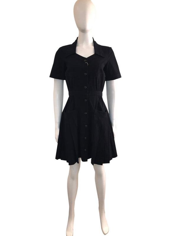Houndstooth Short Sleeve Dress with CC Logo Buttons
