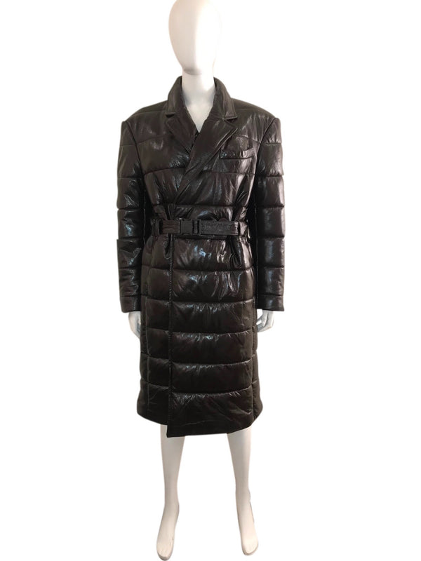 Quilted Leather Puffer Trench with belt