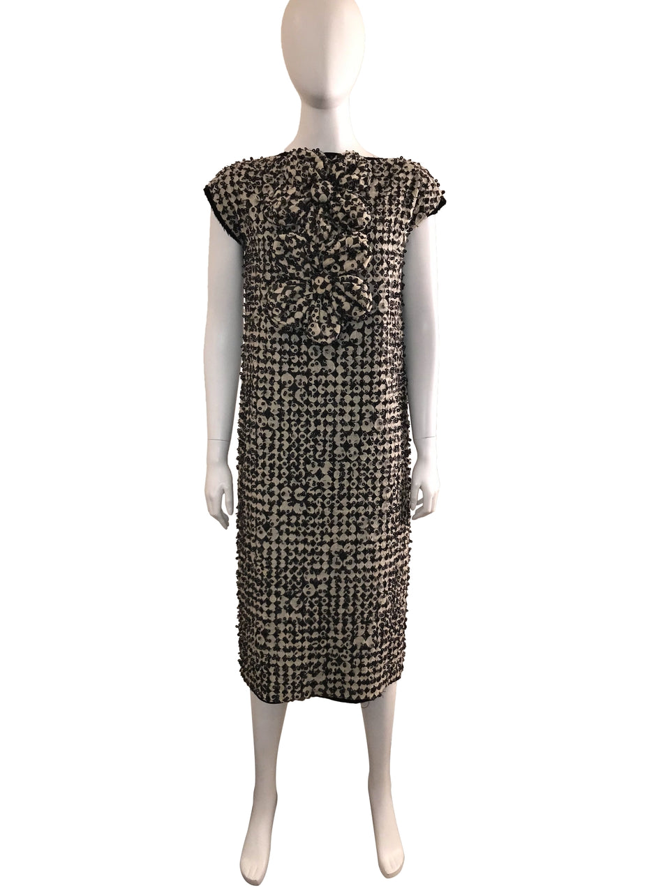Tweed Dress with Sequin and Large Flower on Front