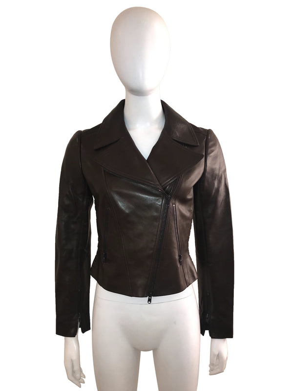 Leather Biker Jacket w/ Tonal Zip