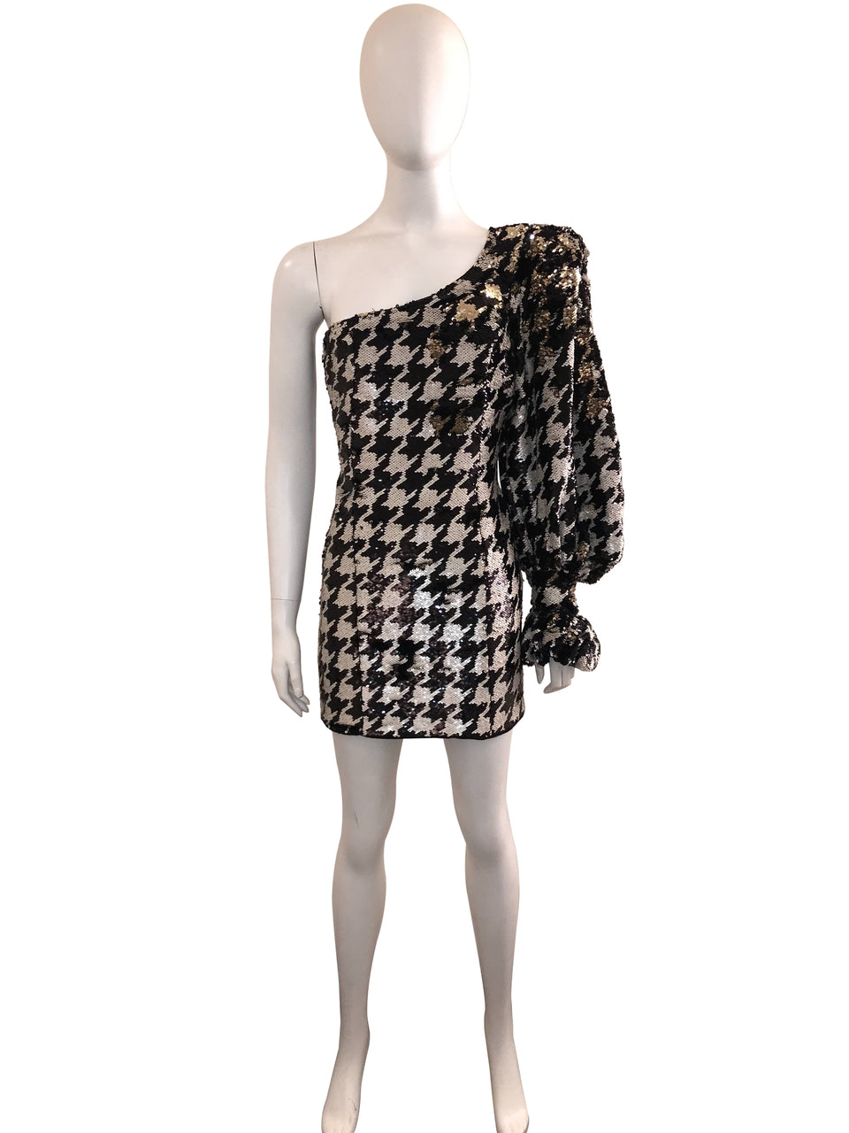 One Sleeve Sequin Houndstooth Dress