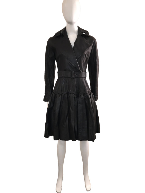 Belted Leather Trench with Full Bottom