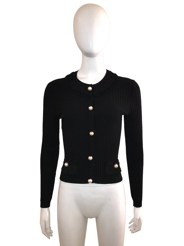 Ribbed Sweater with Pearl Buttons