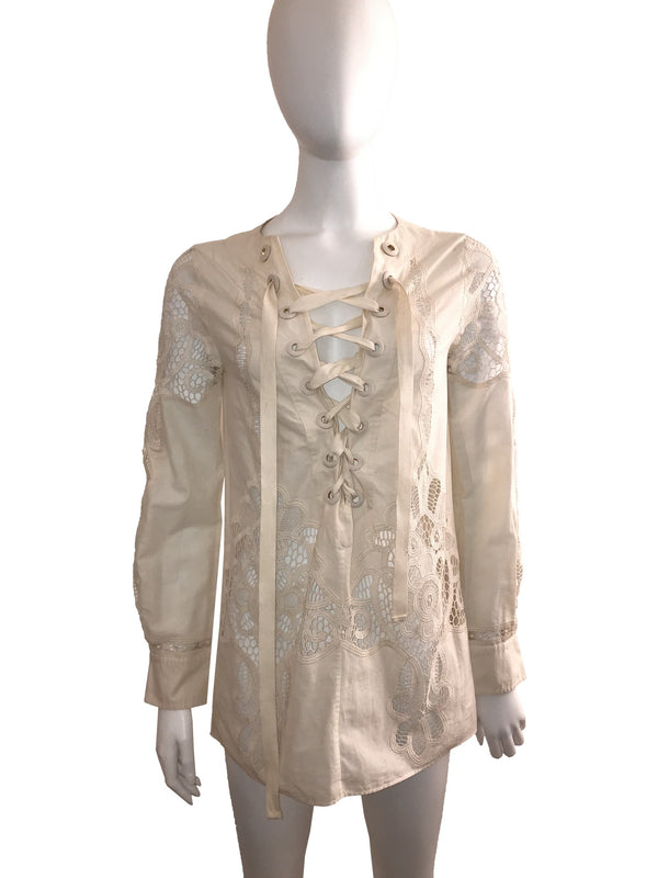 Ivory Runway Lace Up Blouse