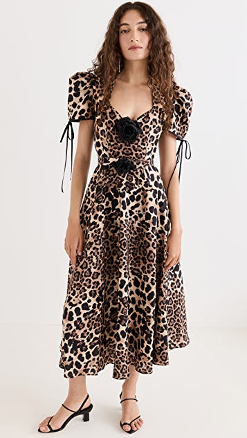 Leopard Printed Dress with Rose