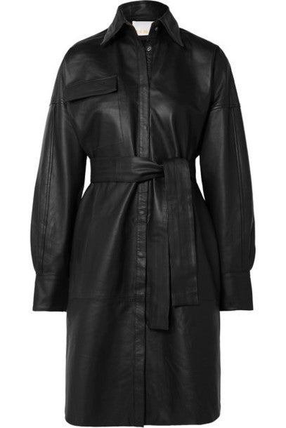 Leather belted shirt dress